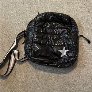 Black Quilted Backpack with Star Accent